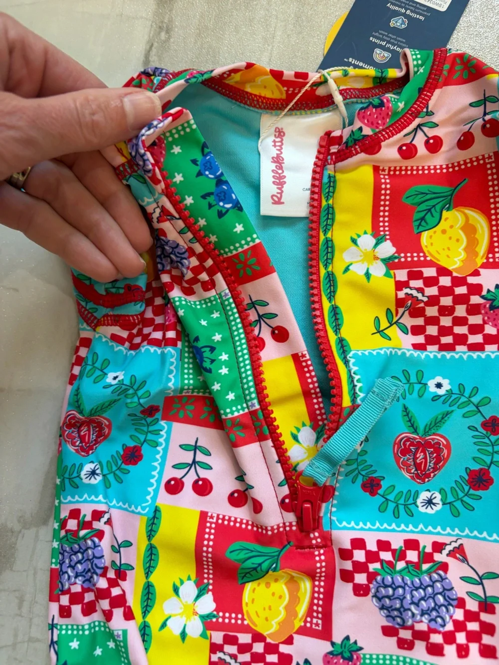 NWT RuffleButts Colorful Picnic Party Patchwork Short Sleeve One-Piece Girls 2T
